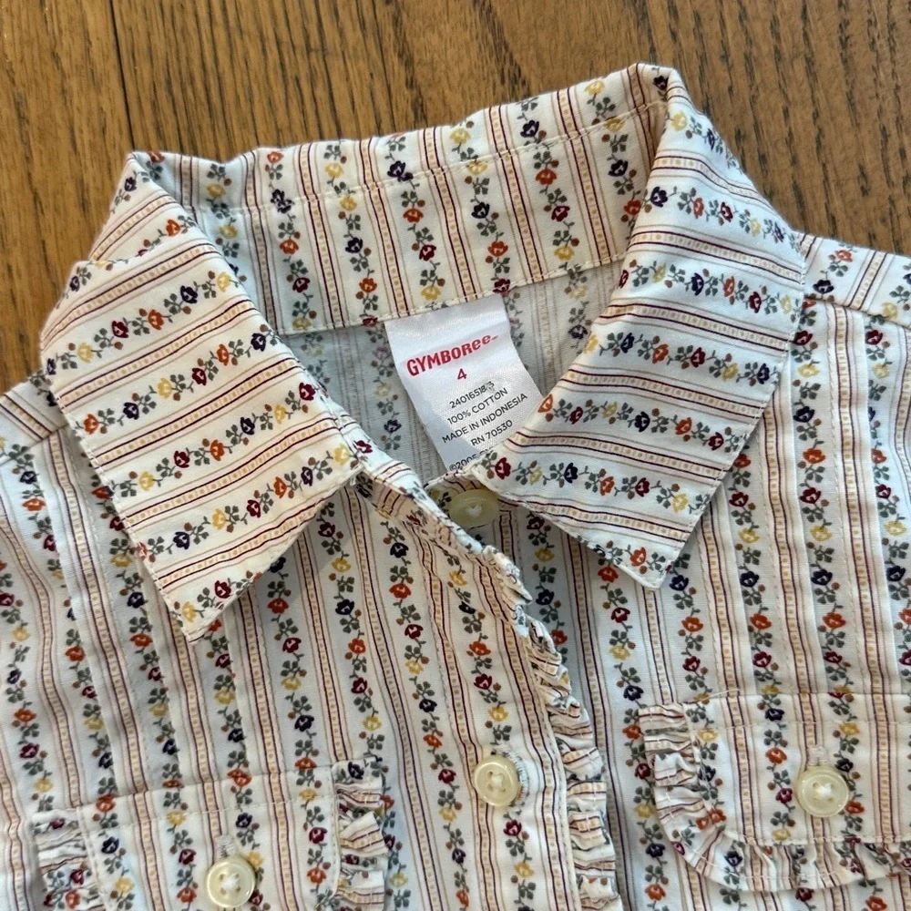 Gymboree Vintage Floral Ruffle Shirt size 4 100% Cotton EUC